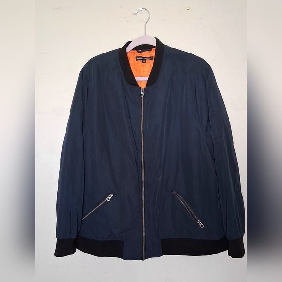 Capsule Navy Bomber Jacket | Plus Size 22 | Orange Lining | Zip Pockets - Picture 1 of 7